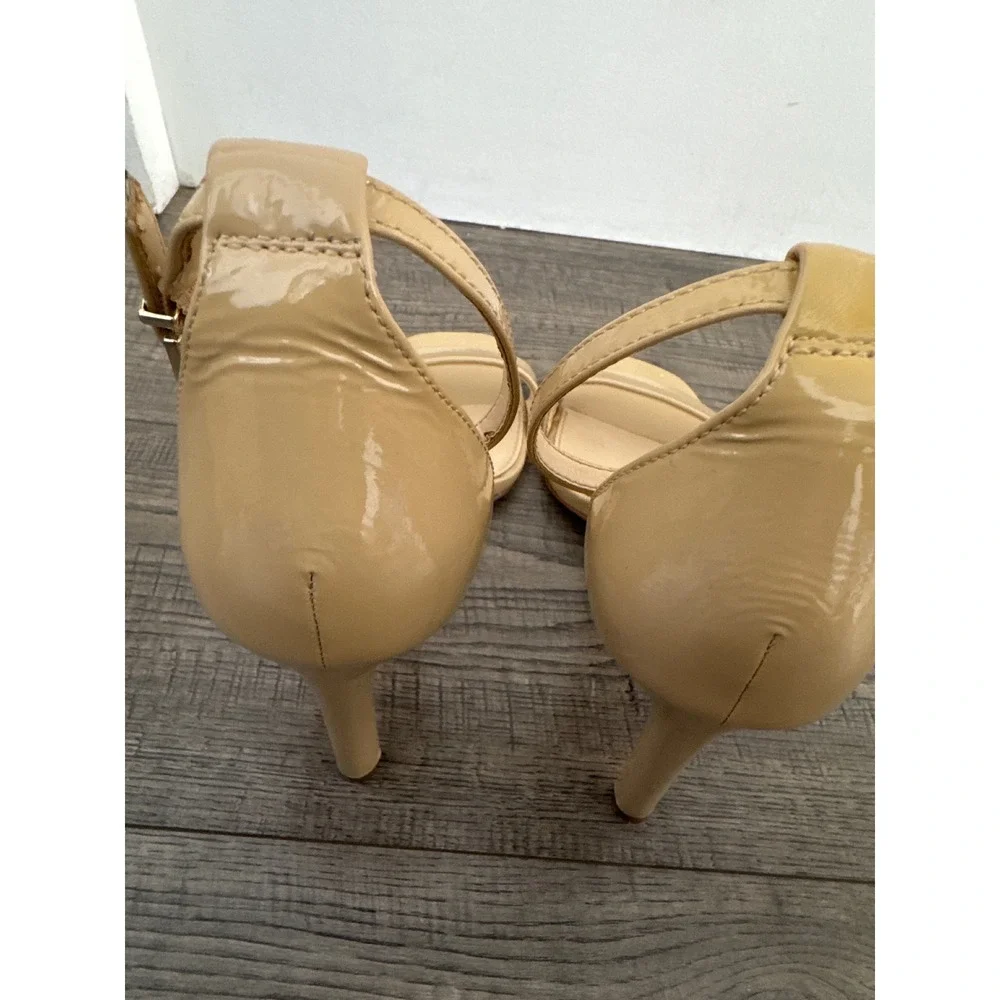 Vince Camuto Nude Patent Leather Ankle Strap Square Toe Stiletto Heels Size 8M